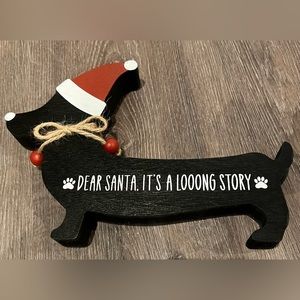 Adorable Wooden Christmas Dachsund Block- “Dear Santa it’s a looong story”- NWT